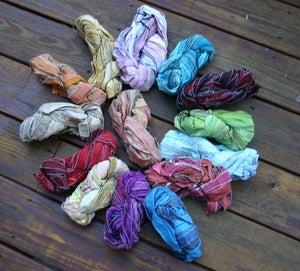 Image of Individual Hanks of Stitched Up: Sewn Reclaimed Silk Ribbon