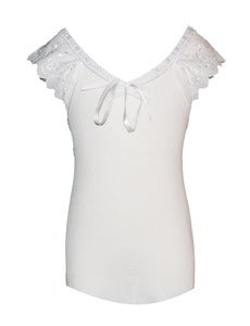 Image of Pretty girly lace cotton tank in whisper WHITE