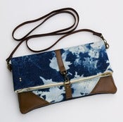 Image of - S O L D - hand bleached denim foldover bag with removable leather strap (b)