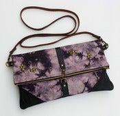 Image of - S O L D - hand bleached + over-dyed canvas foldover bag with removable leather strap (a)