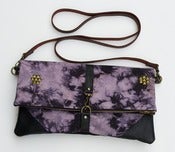 Image of hand bleached + over-dyed canvas foldover bag with removable leather strap (b)