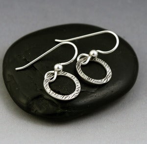 Image of Sterling Silver Mini Hoop Earrings - Grass Texture