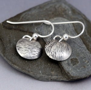 Image of Small Sterling Silver Circle Earrings - Grass Texture