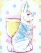 Image of Vintage inspired Paper Mache Rabbit matted ready to frame print (blue)