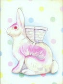 Image of Vintage inspired Paper Mache Rabbit matted ready to frame print (pink)
