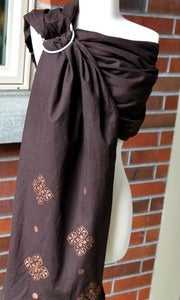 Image of Umi Sling Baby Carrier: Handprinted Cotton-Linen Blend "Brown Fleur"