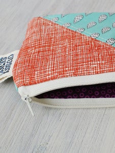 Image of Teal Rain + Orange square zip pouch
