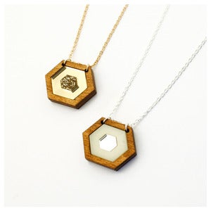 Image of Inlaid Hexagon Necklace - Wood
