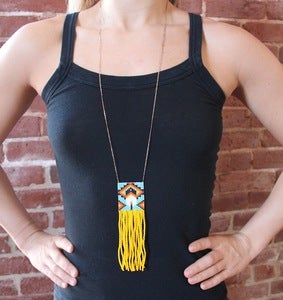 Image of Hand Beaded Fringe Feather Necklace