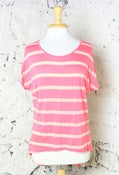 Image of Stripes & Sheer Button Back Top: Coral