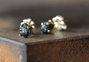 Image of Black Rough Diamond Stud Earrings