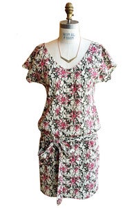 Image of T-shirt Tie Dress in Abstract Floral Pink Print