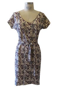 Image of T-shirt Tie Dress in Abstract Floral Burgandy Print