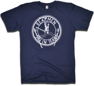 Image of "Real Men Ski In Jeans" tee by Backpage Press