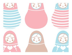 Image of POWDERPUFF BLUE & PEONY PINK BABUSHKA DOLLS
