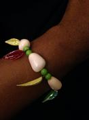 Image of Tropical Leaves Stretch Bracelet - Cream, Green, Multi