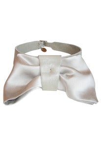 Image of Ivory leather and silk bow collar + colors