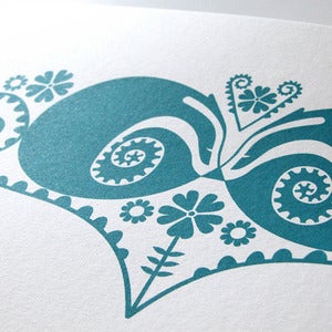Image of Sleeping Badgers in Curly Ferns & Campion Flowers - An Original Hand Pulled Gocco Print