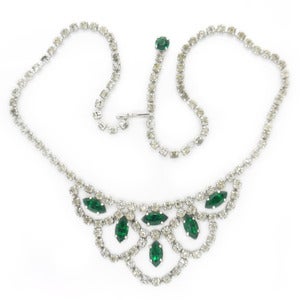 Image of Vintage Green & White Diamante Rhinestone Paste Glittering Necklace