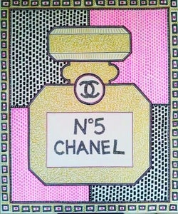 Image of "Pink Chanel No. 5 " mixed media on canvas By Milo 