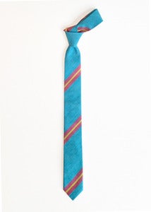 Image of teal + red stripe tie