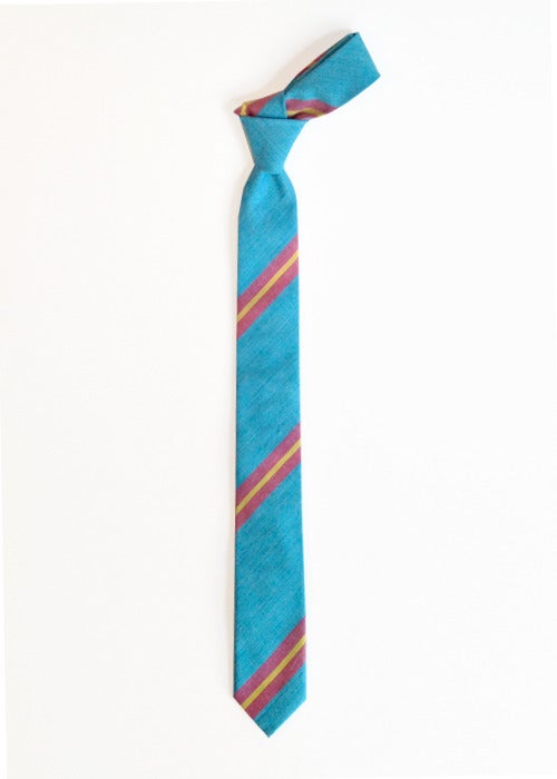 Image of teal + red stripe tie