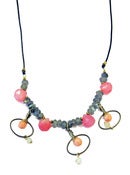 Image of Vintage Metal Hoop Necklace, Pink and Orange by Joli Jewlery