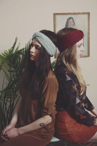 Image of windsor turban of silk+alpaca+merino wool (shown in wine & heather blue)