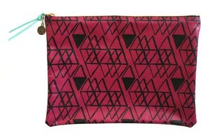 Image of Clutch- Raspberry Leather with Black Diamonds
