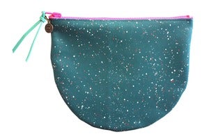 Image of Clamshell Pouch- Teal Leather with White and Pink Galaxy Pattern