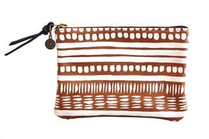 Image of Wallet Pouch- Brown Leather with White Dash Pattern