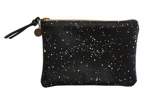Image of Wallet Pouch- Black Leather with White Galaxy Pattern