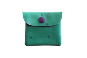 Image of Change Purse- Turquoise Leather with Purple Claws