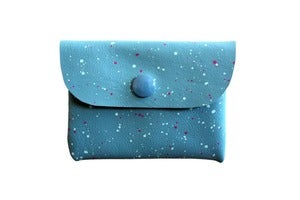 Image of Card Holder- Blue Leather with Pink and Blue Galaxy Pattern