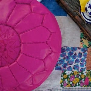 Image of Hot Pink Moroccan Leather Ottoman