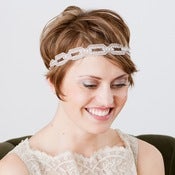 Image of ODETTE - Champagne or Aquamarine Geometric Lace Beaded Headband by bethany lorelle