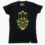 Image of HAMSA WOMEN'S T-SHIRT [BLACK AND GOLD]