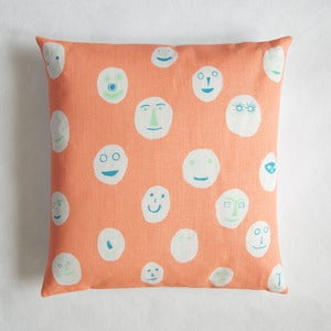 Image of Masks cushion - neon coral