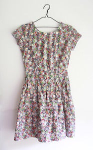 Image of Picnic Party Gingham Print Lucy Dress with cherrys and flowers all over 