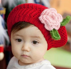 Image of Winter Beret with Flower Trim