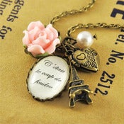 Image of Love At First Sight - Bronze Pink and Cream Romantic Eiffel Tower Necklace