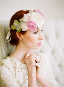 Image of Silk Habotai Bridal Halo in Pink Ivory and Green by Fine & Fleurie