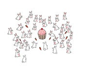 Image of PRINT: 8x10 Cupcake surrounded by Bunnies