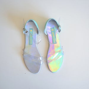 Image of Plastic and mint green leather sandals