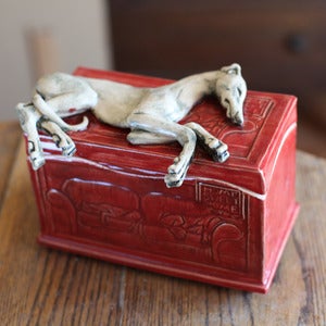 Image of Sleeping Greyhound on red Home Sweet Home box