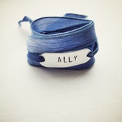 Image of Gay Rights Bracelet for The Ally Coalition - Silk & Metal Hand-Stamped Wrap Bracelet - Blue