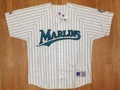 Image of Vintage Deadstock Florida Marlins Russell Pinstripe Baseball Jersey