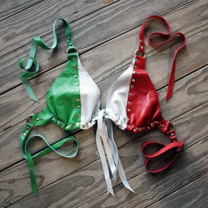 Image of Mexican / Italian Flag Lambskin Leather Bikini Top
