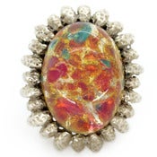Image of Vintage Silver Pastel Opalescent Starburst Glass Oversized Cocktail Ring