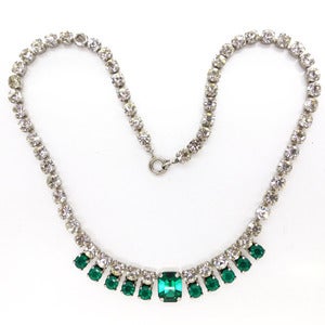 Image of Vintage Art Deco Style Rhinestone Glass Paste Green White Sparkling Necklace